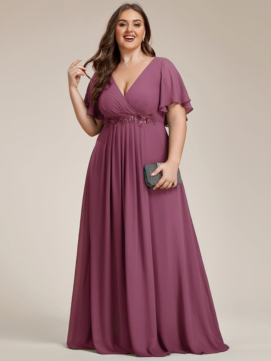 Robe de soirée élégante en mousseline de soie avec manches flottantes #Couleur_Prun Foncée