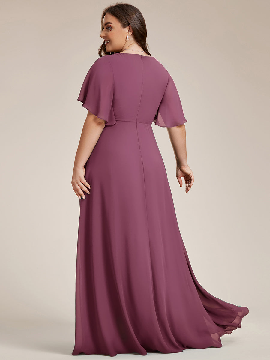 Robe de soirée élégante en mousseline de soie avec manches flottantes #Couleur_Prun Foncée