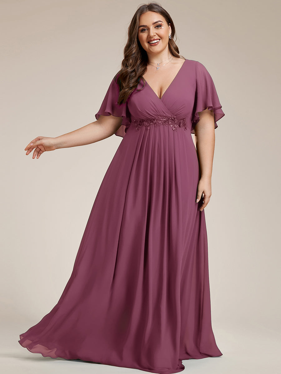 Robe de soirée élégante en mousseline de soie avec manches flottantes #Couleur_Prun Foncée