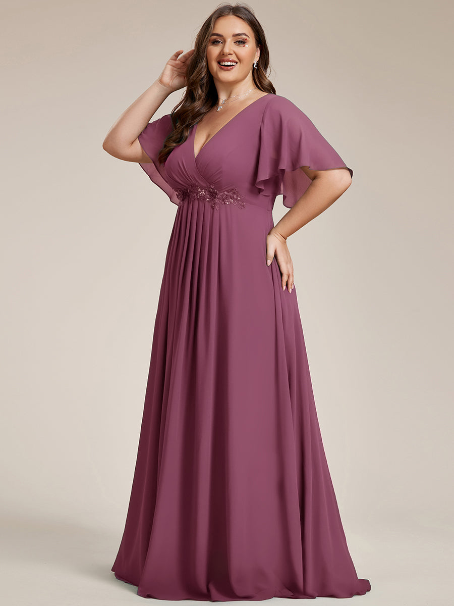 Robe de soirée élégante en mousseline de soie avec manches flottantes #Couleur_Prun Foncée