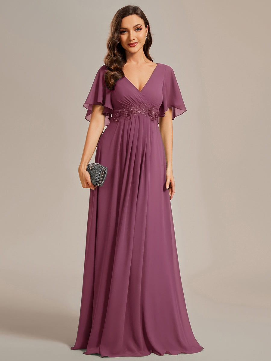 Robe de soirée élégante en mousseline de soie avec manches flottantes #Couleur_Prun Foncée