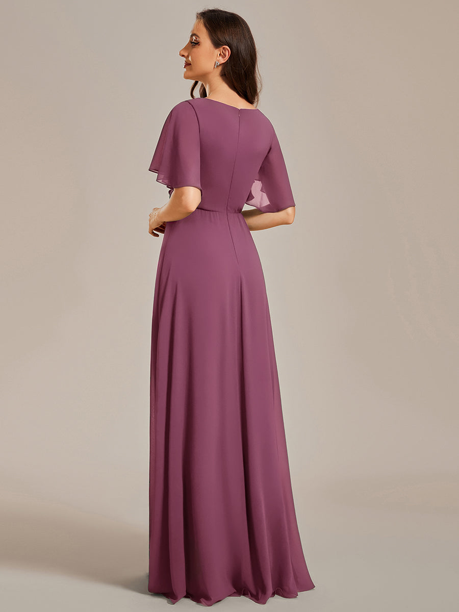 Robe de soirée élégante en mousseline de soie avec manches flottantes #Couleur_Prun Foncée