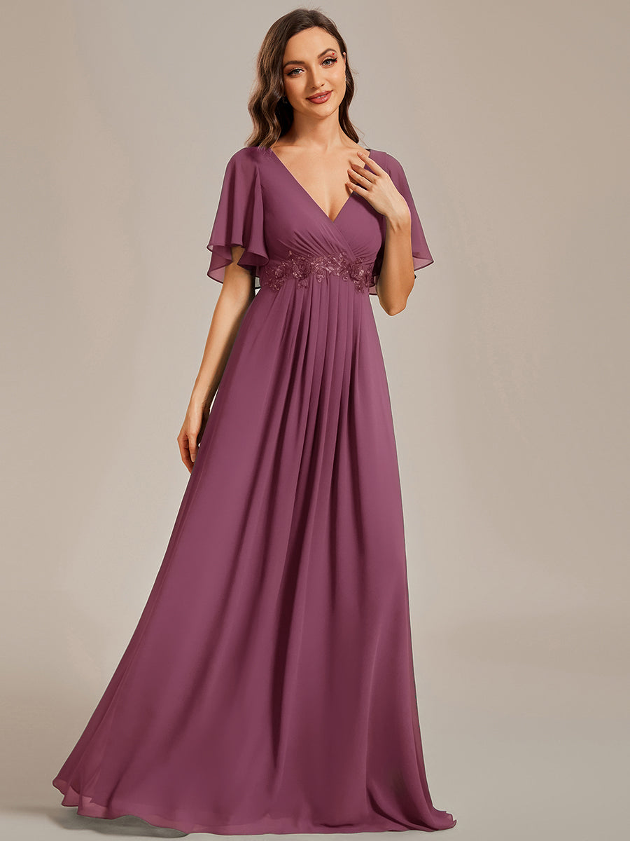 Robe de soirée élégante en mousseline de soie avec manches flottantes #Couleur_Prun Foncée