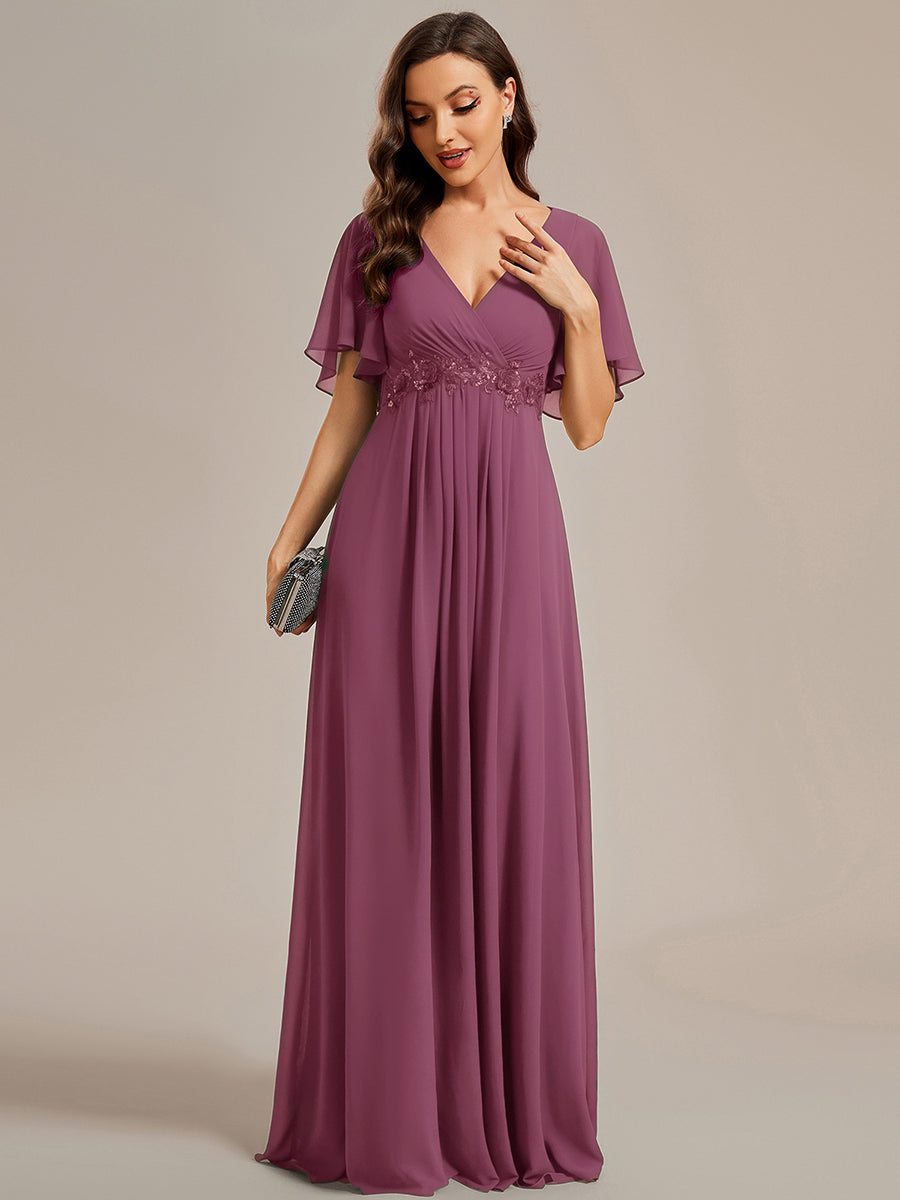 Robe de soirée élégante en mousseline de soie avec manches flottantes #Couleur_Prun Foncée