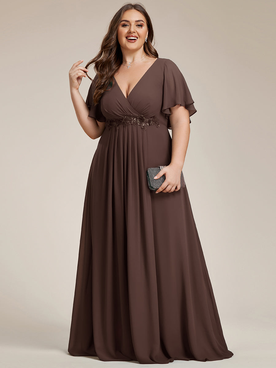 Robe de soirée élégante en mousseline de soie avec manches flottantes #Couleur_Marron Espresso
