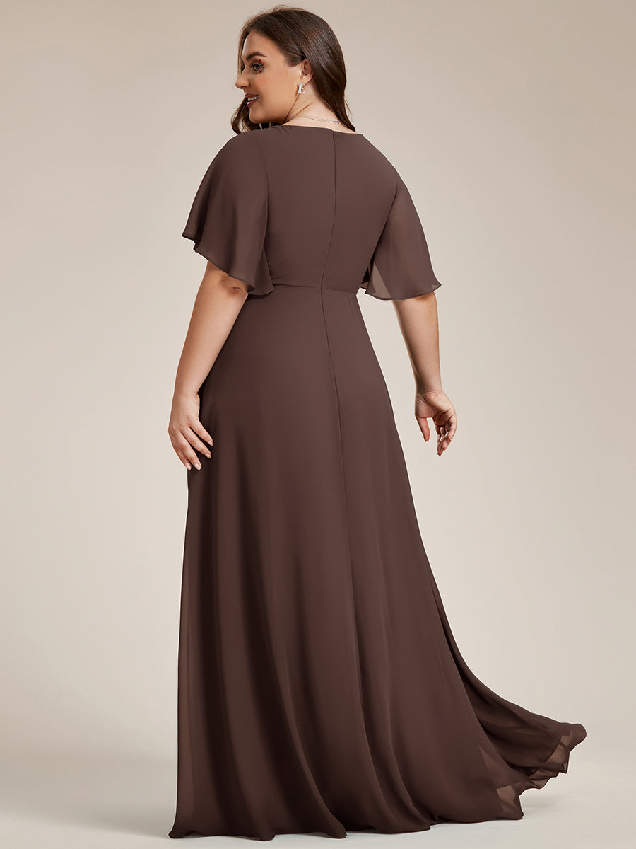 Robe de soirée élégante en mousseline de soie avec manches flottantes #Couleur_Marron Espresso