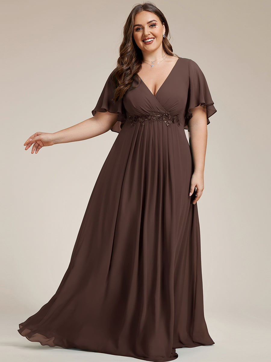 Robe de soirée élégante en mousseline de soie avec manches flottantes #Couleur_Marron Espresso
