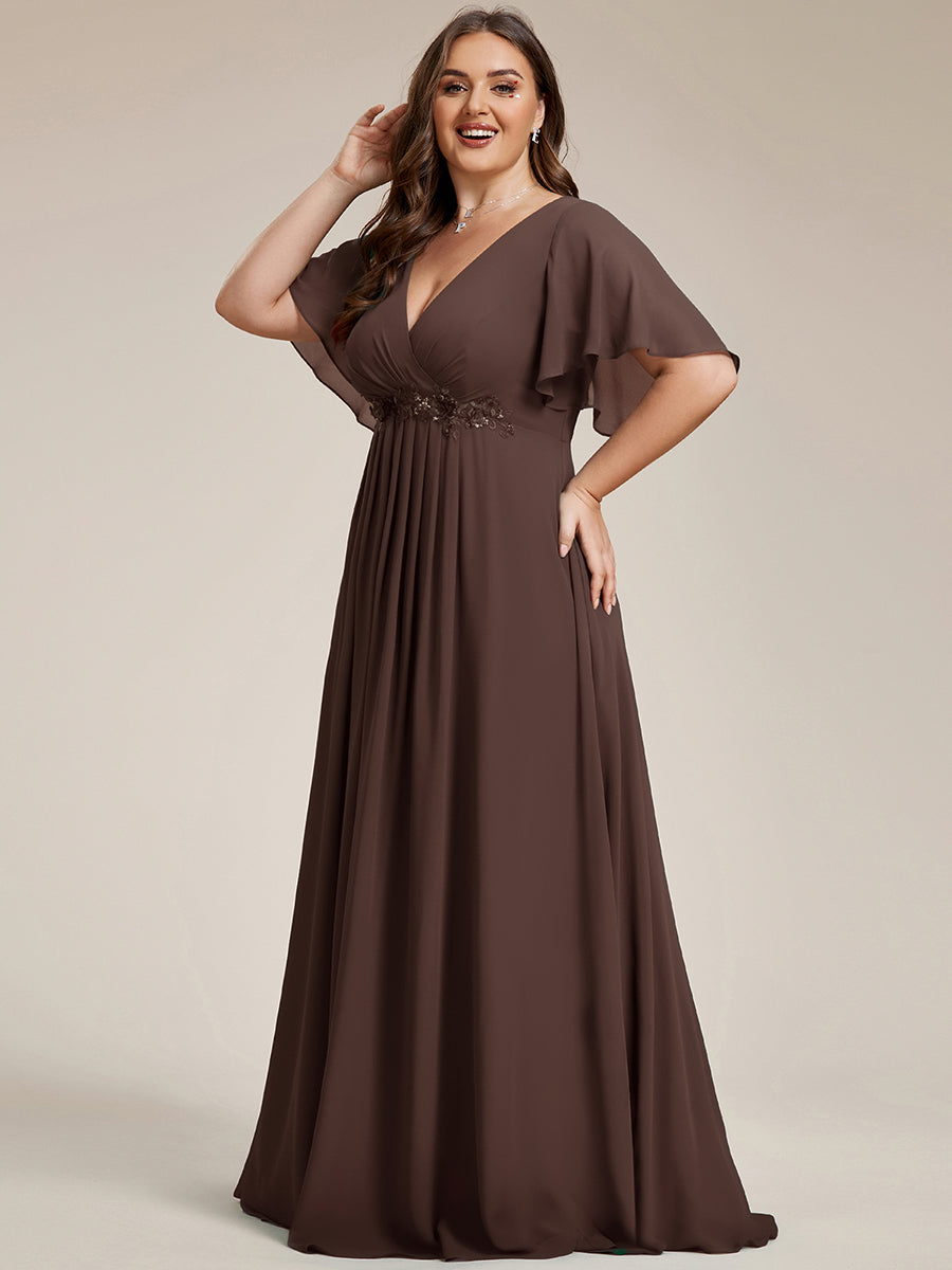 Robe de soirée élégante en mousseline de soie avec manches flottantes #Couleur_Marron Espresso