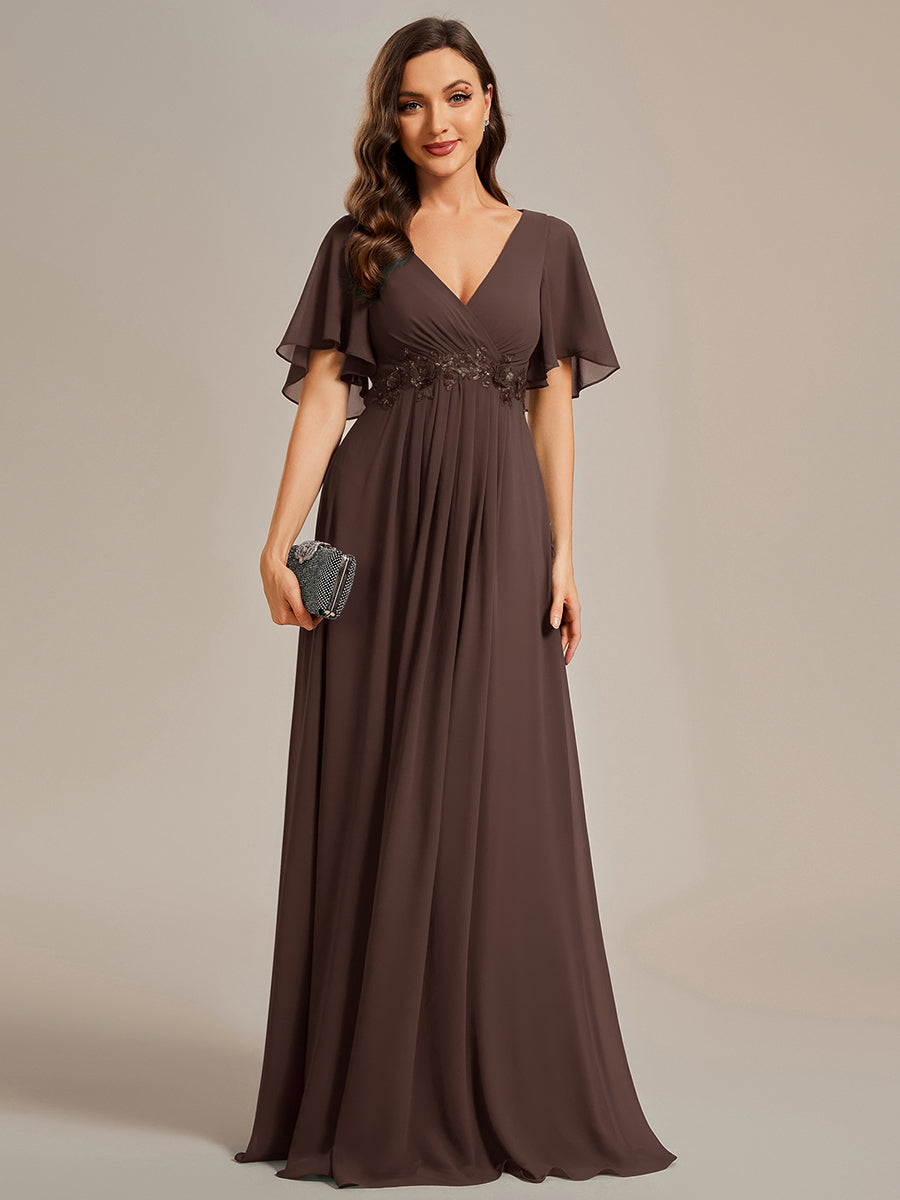 Robe de soirée élégante en mousseline de soie avec manches flottantes #Couleur_Marron Espresso