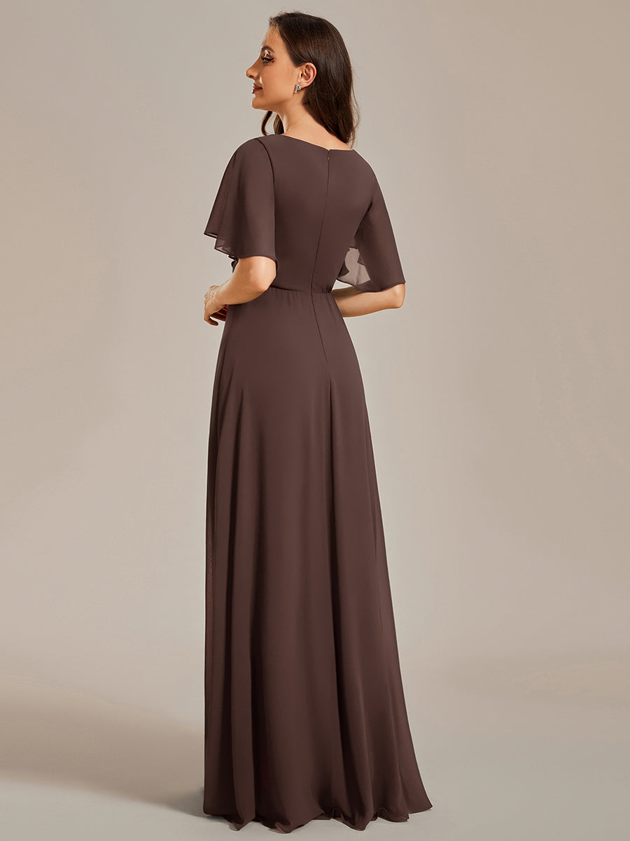 Robe de soirée élégante en mousseline de soie avec manches flottantes #Couleur_Marron Espresso