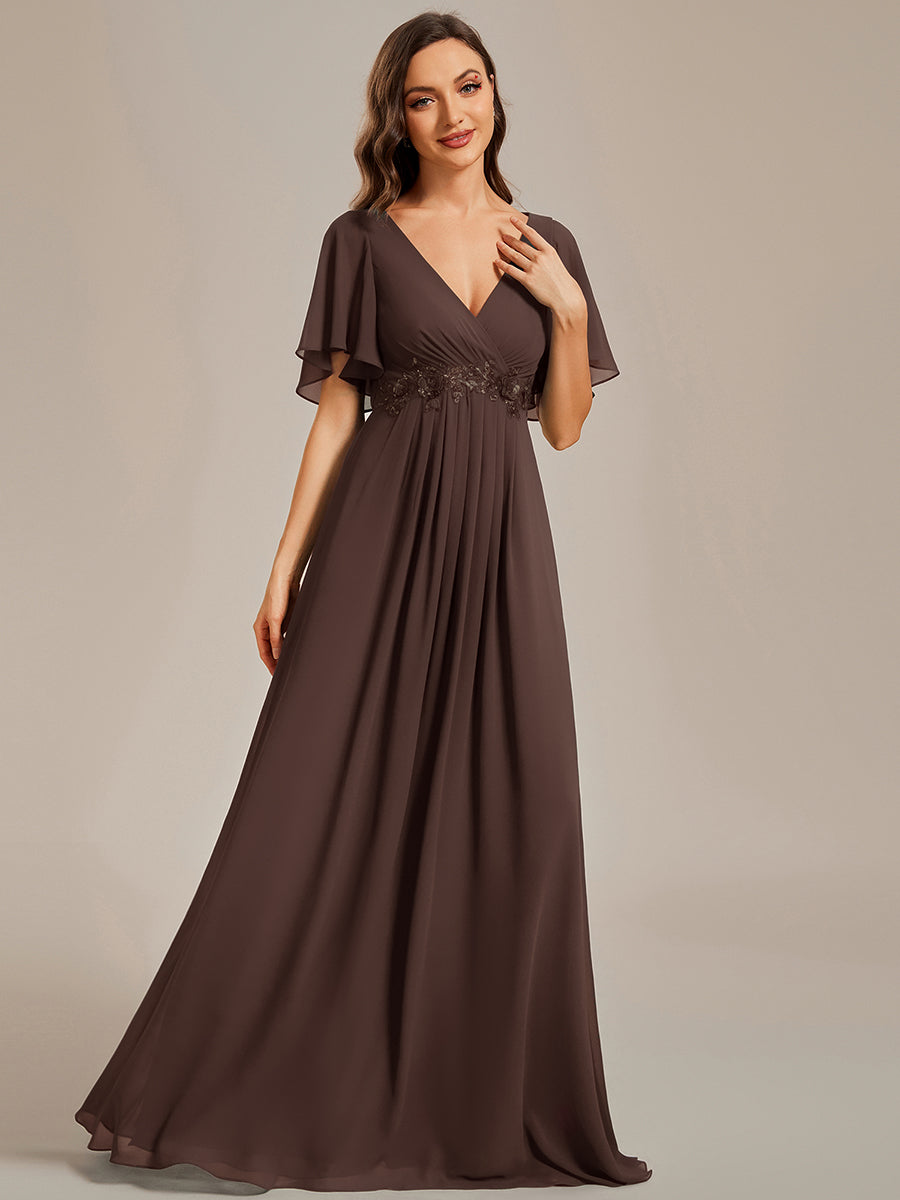 Robe de soirée élégante en mousseline de soie avec manches flottantes #Couleur_Marron Espresso