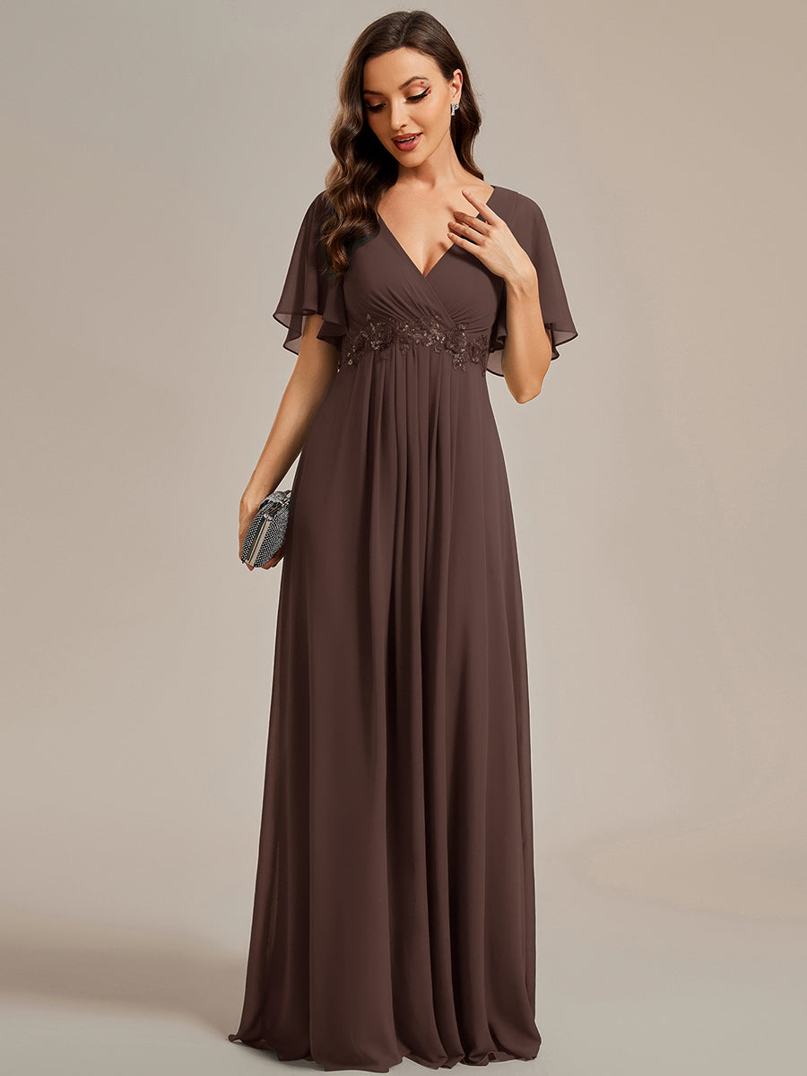 Robe de soirée élégante en mousseline de soie avec manches flottantes #Couleur_Marron Espresso