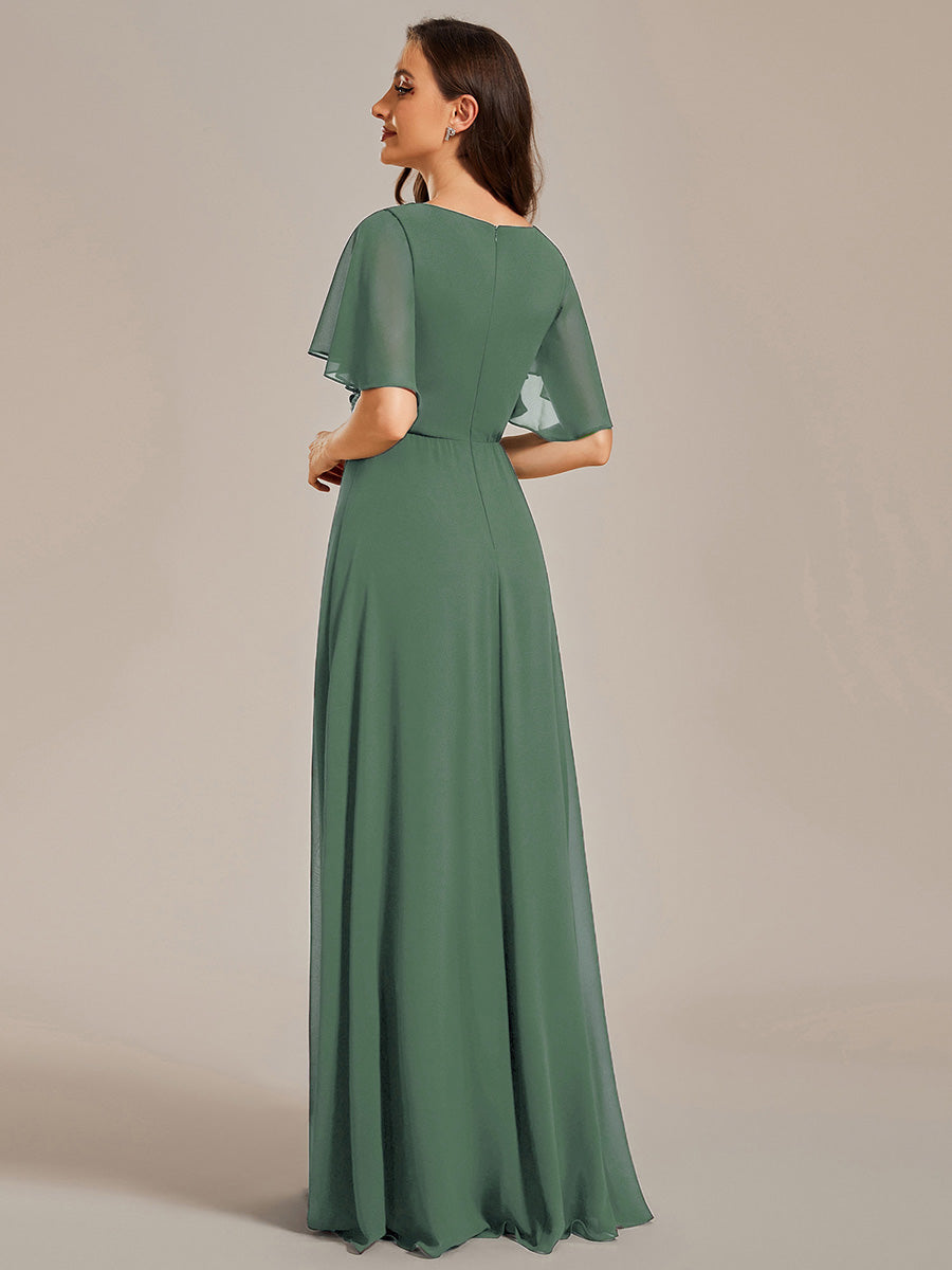 Robe de soirée élégante en mousseline de soie avec manches flottantes#Couleur_Eucalyptus