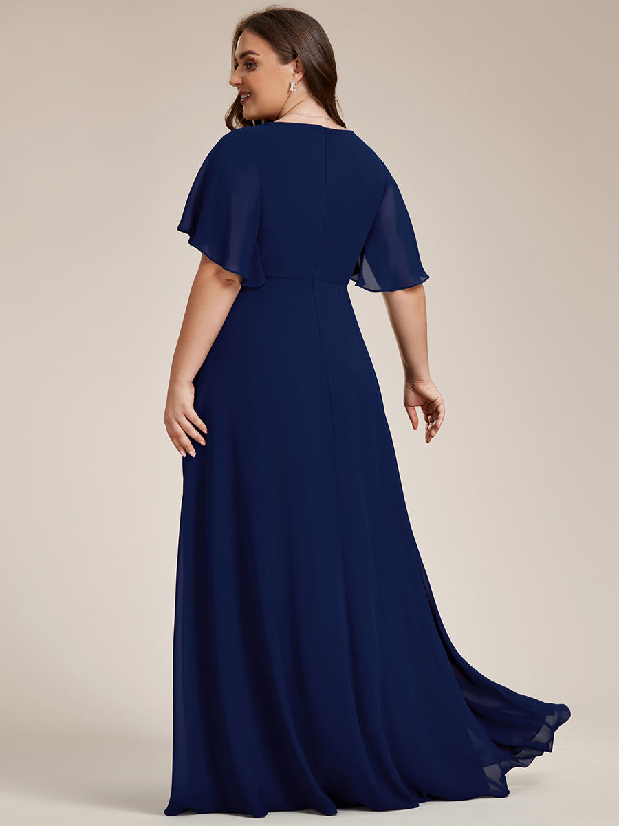 Robe de soirée élégante en mousseline de soie avec manches flottantes#Couleur_Bleu Marine