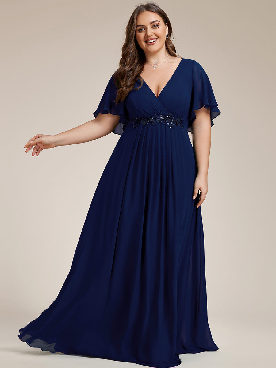 Robe de soirée élégante en mousseline de soie avec manches flottantes#Couleur_Bleu Marine
