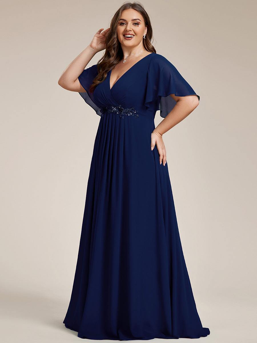 Robe de soirée élégante en mousseline de soie avec manches flottantes#Couleur_Bleu Marine