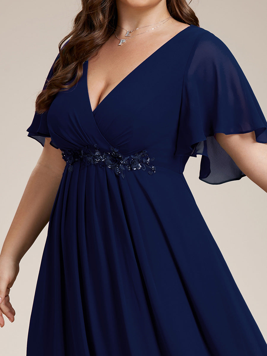 Robe de soirée élégante en mousseline de soie avec manches flottantes#Couleur_Bleu Marine