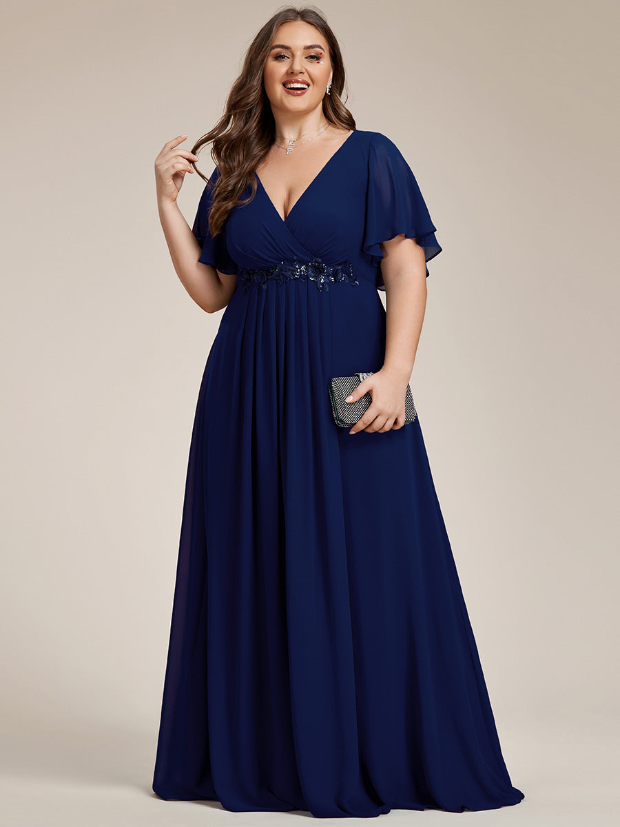 Robe de soirée élégante en mousseline de soie avec manches flottantes#Couleur_Bleu Marine