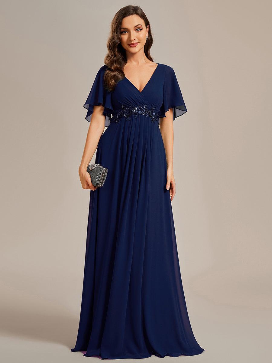 Robe de soirée élégante en mousseline de soie avec manches flottantes#Couleur_Bleu Marine