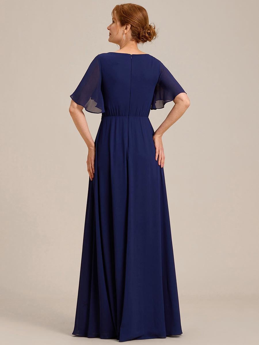 Robe de soirée élégante en mousseline de soie avec manches flottantes#Couleur_Bleu Marine