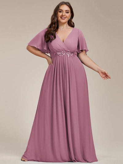 pretty IVYROSE|Robe longue en mousseline avec manches volantées et détails en appliqué