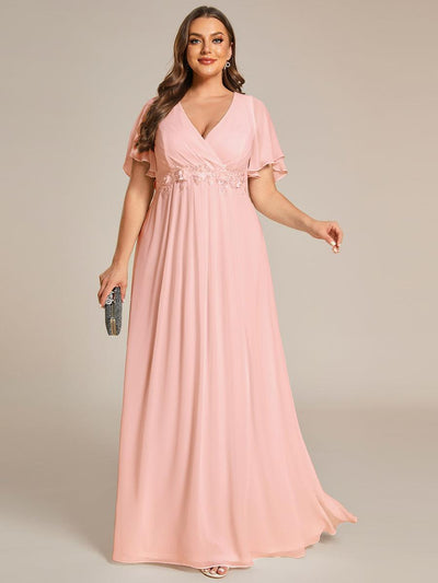 pretty IVYROSE|Robe longue en mousseline avec manches volantées et détails en appliqué