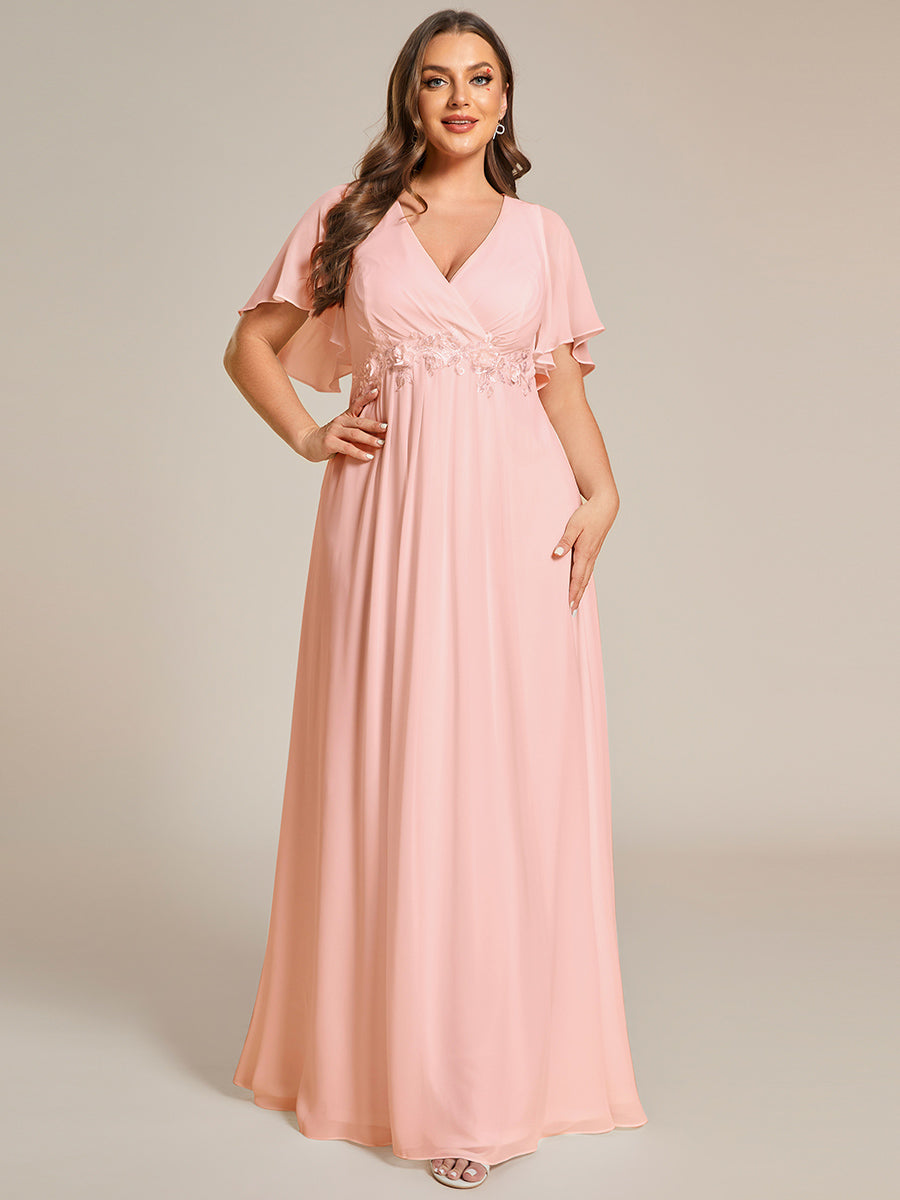 Robe de soirée élégante en mousseline de soie avec manches flottantes#Couleur_Rose