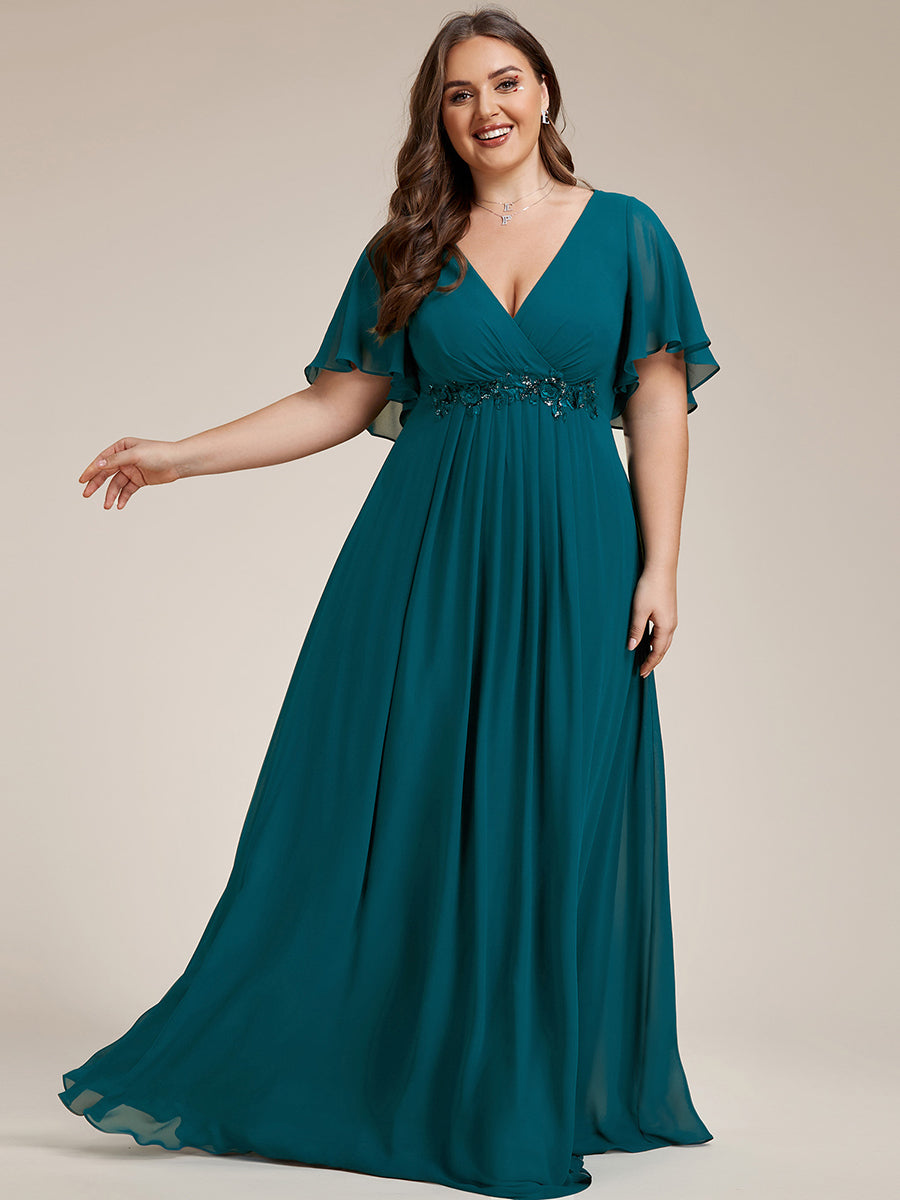 Robe de soirée élégante en mousseline de soie avec manches flottantes#Couleur_Bleu Sarcelle