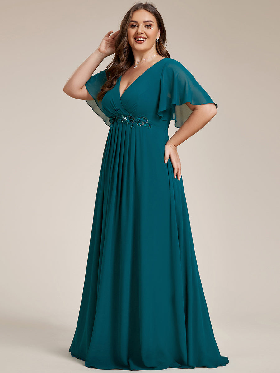 Robe de soirée élégante en mousseline de soie avec manches flottantes#Couleur_Bleu Sarcelle