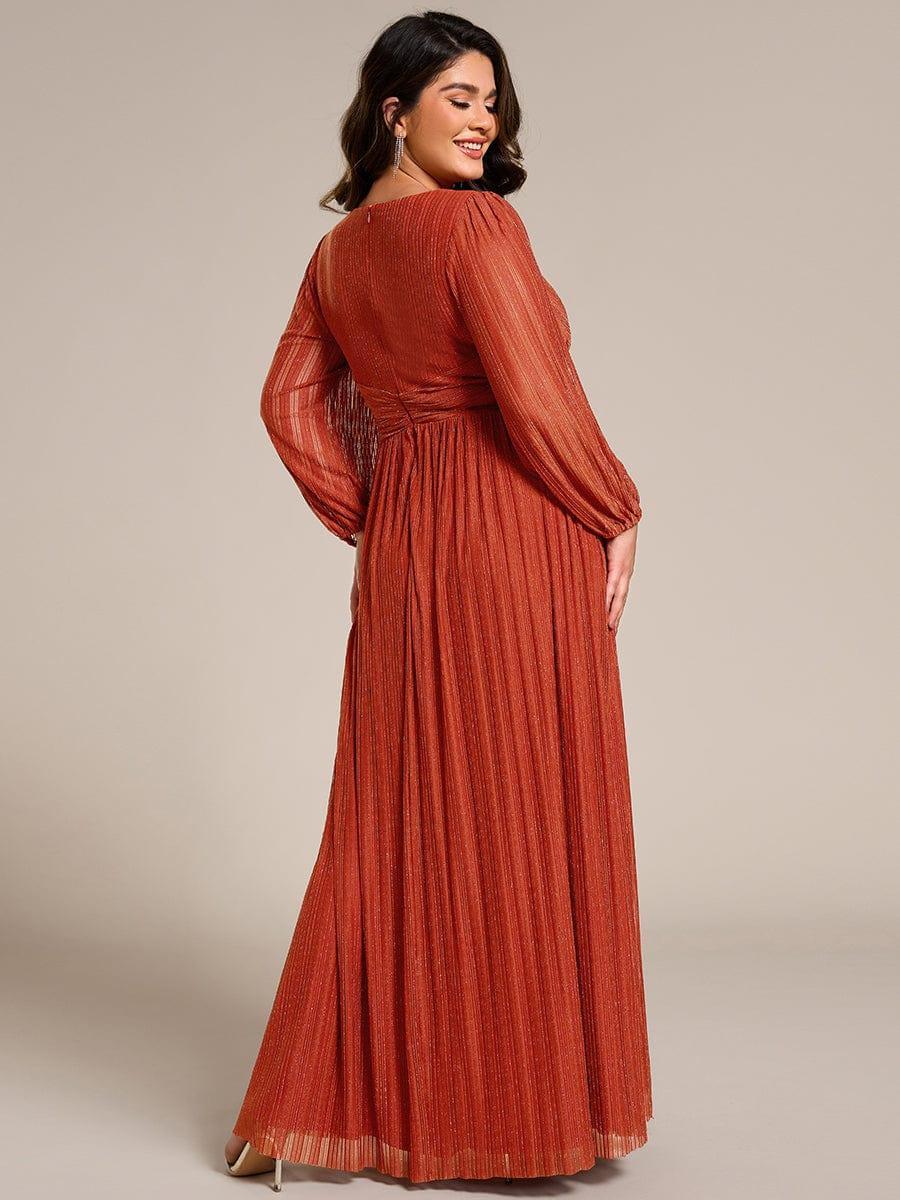 Robe de soirée trapèze à manches longues et taille empire scintillante #Couleur_Burnt Orange