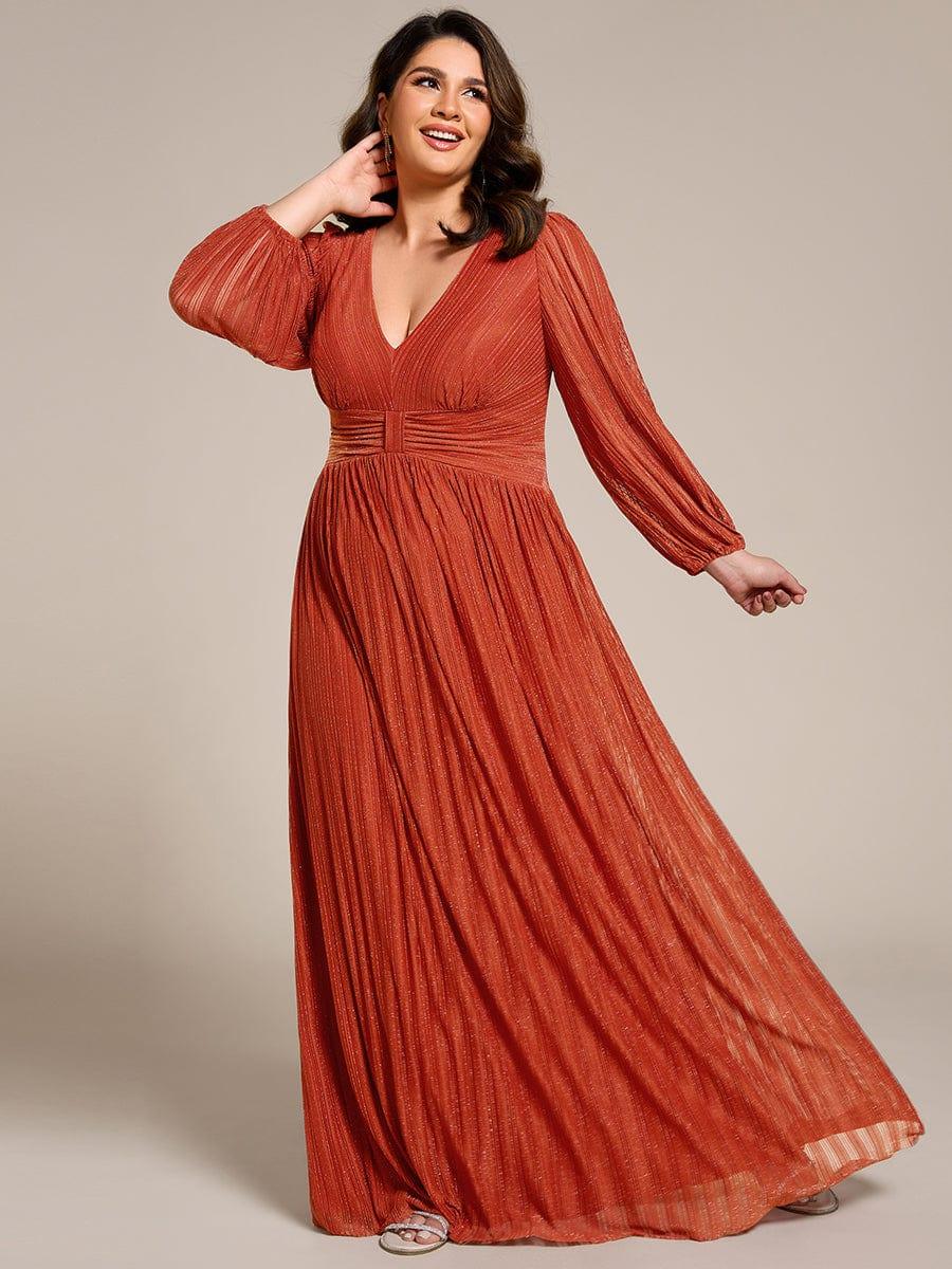 Robe de soirée trapèze à manches longues et taille empire scintillante #Couleur_Burnt Orange