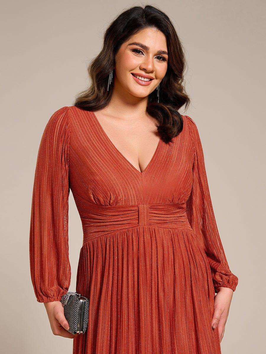 Robe de soirée trapèze à manches longues et taille empire scintillante #Couleur_Burnt Orange