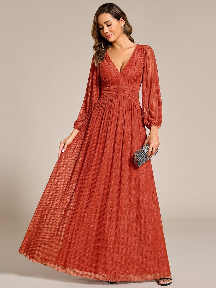 Robe de soirée trapèze à manches longues et taille empire scintillante #Couleur_Burnt Orange