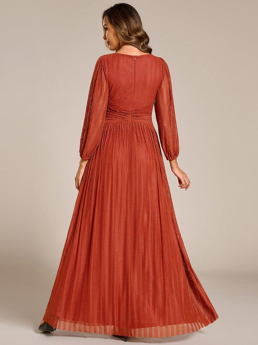 Robe de soirée trapèze à manches longues et taille empire scintillante #Couleur_Burnt Orange