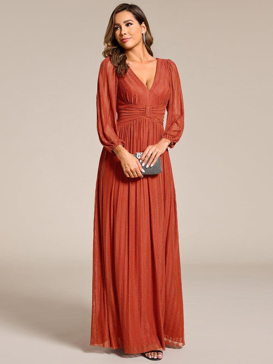 Robe de soirée trapèze à manches longues et taille empire scintillante #Couleur_Burnt Orange