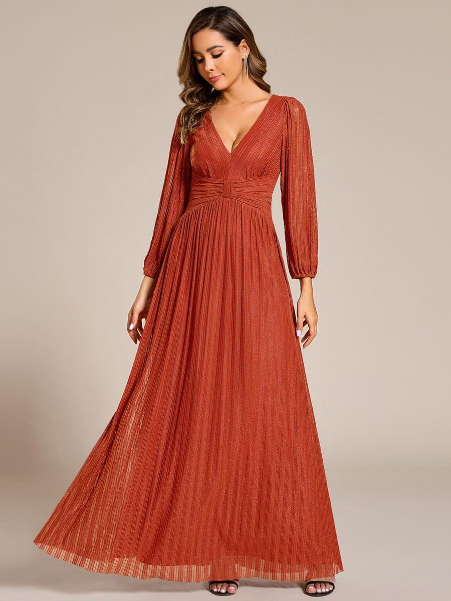Robe de soirée trapèze à manches longues et taille empire scintillante #Couleur_Burnt Orange
