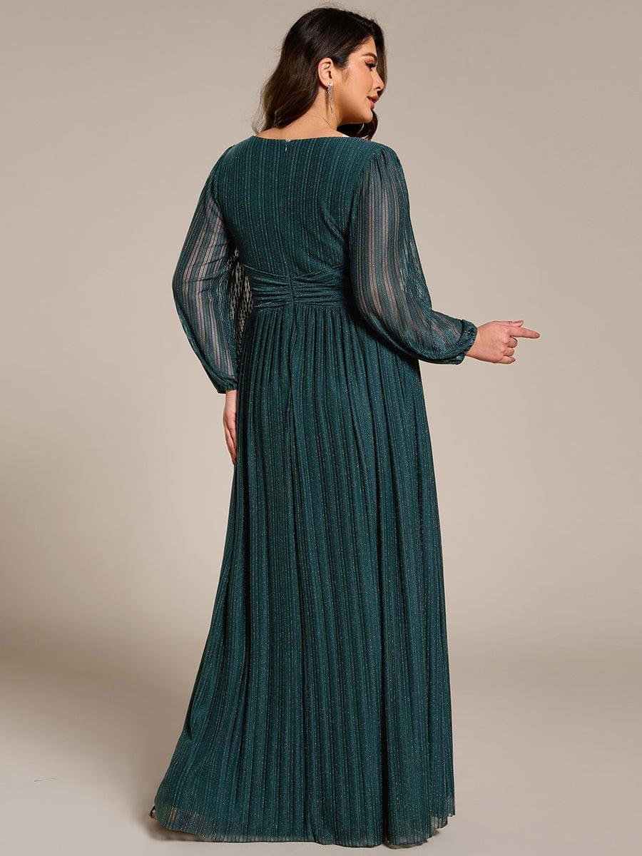 Robe de soirée trapèze à manches longues et taille empire scintillante #Couleur_Bleu Sarcelle