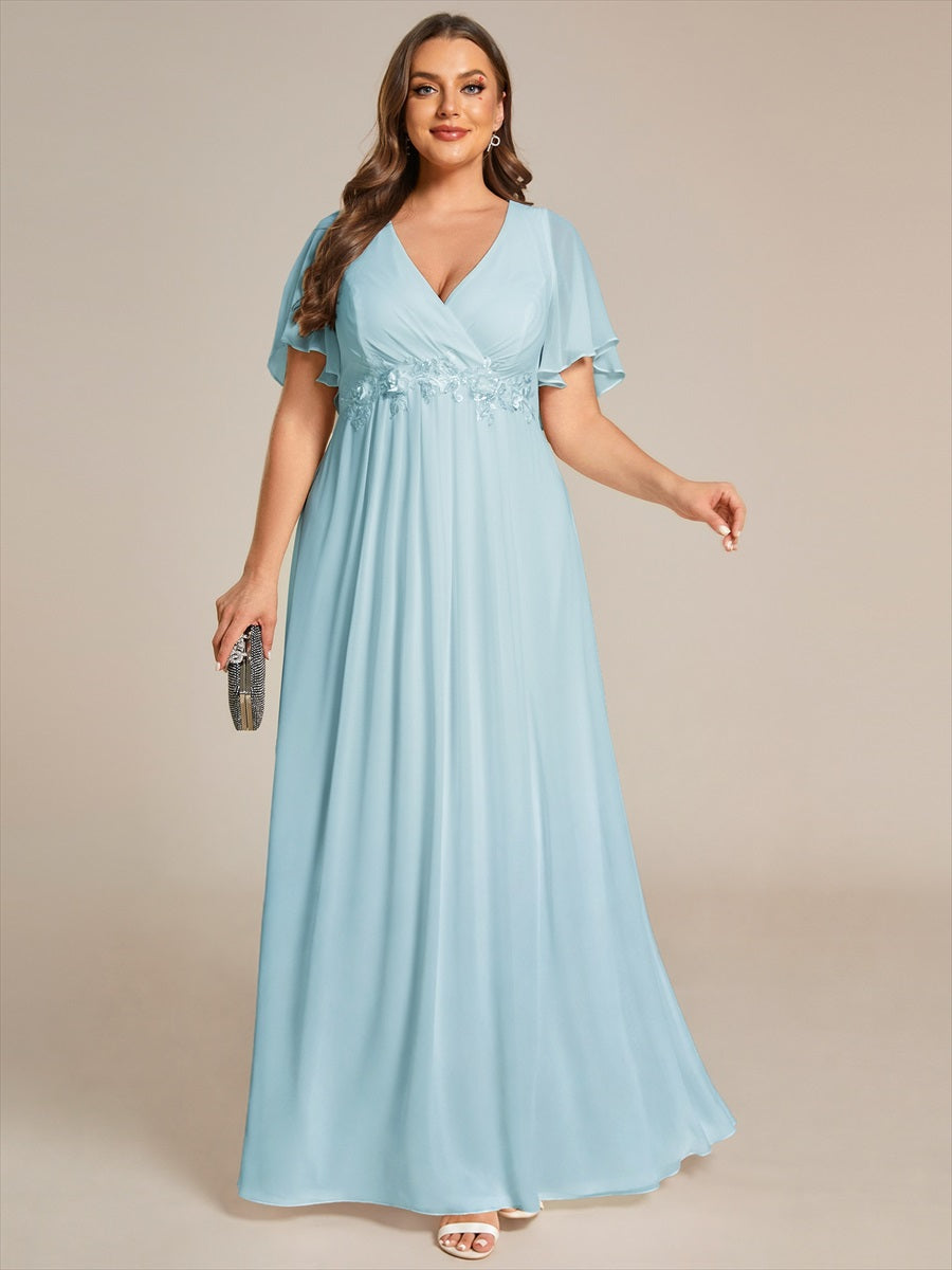 Robe de soirée élégante en mousseline de soie avec manches flottantes#Couleur_Bleu Ciel