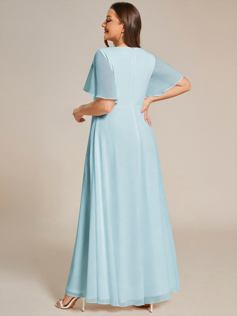 Robe de soirée élégante en mousseline de soie avec manches flottantes#Couleur_Bleu Ciel