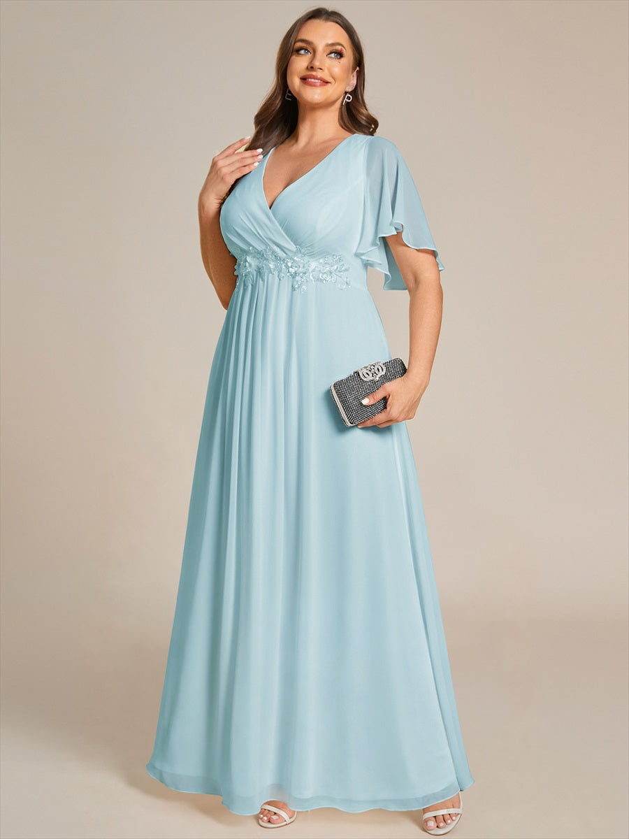 Robe de soirée élégante en mousseline de soie avec manches flottantes#Couleur_Bleu Ciel
