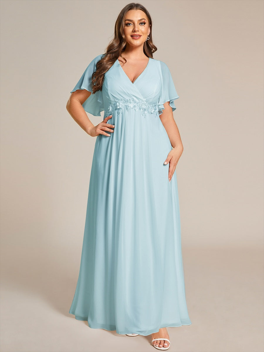 Robe de soirée élégante en mousseline de soie avec manches flottantes#Couleur_Bleu Ciel