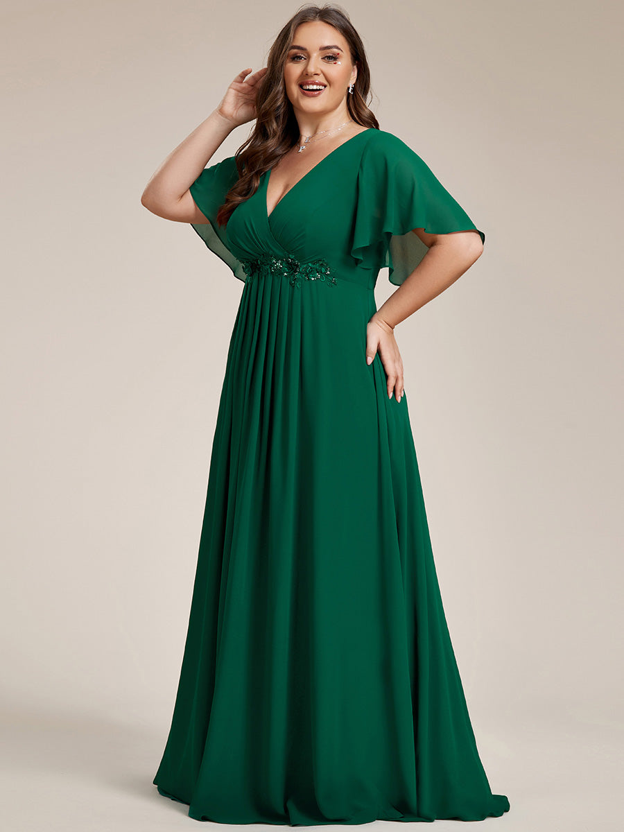 Robe de soirée Grande élégante en mousseline de soie avec manches flottantes #Couleur_Vert Fonce