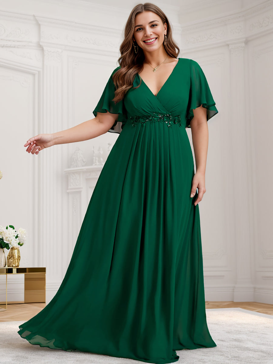 Robe de soirée Grande élégante en mousseline de soie avec manches flottantes #Couleur_Vert Fonce