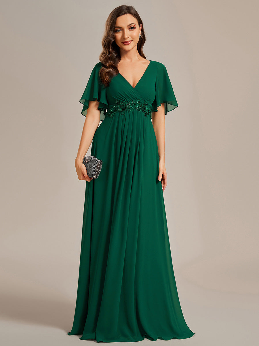 Robe de soirée Grande élégante en mousseline de soie avec manches flottantes #Couleur_Vert Fonce