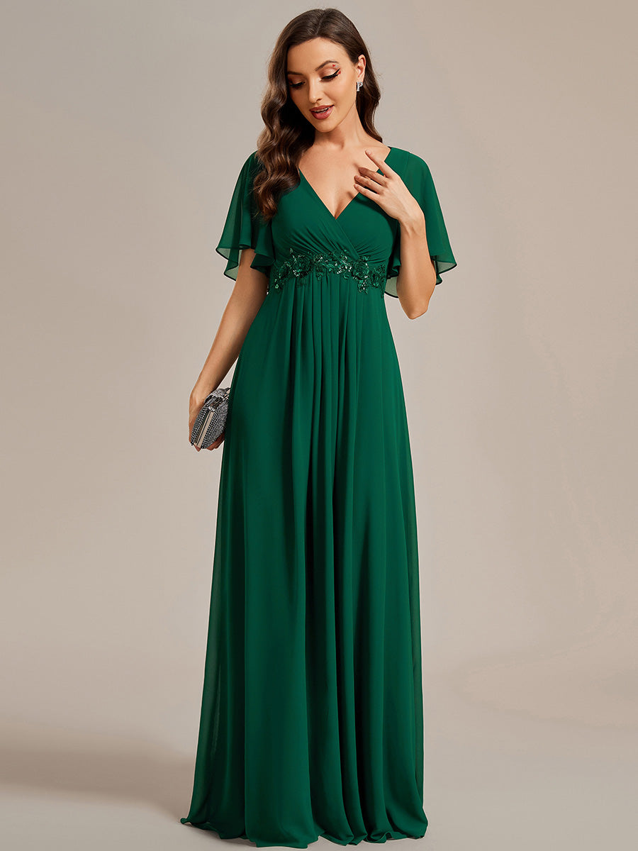Robe de soirée Grande élégante en mousseline de soie avec manches flottantes #Couleur_Vert Fonce