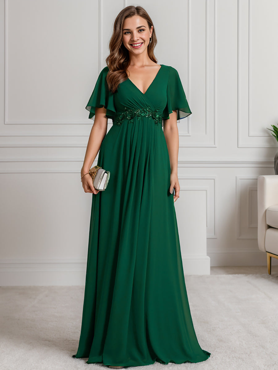 Robe de soirée Grande élégante en mousseline de soie avec manches flottantes #Couleur_Vert Fonce
