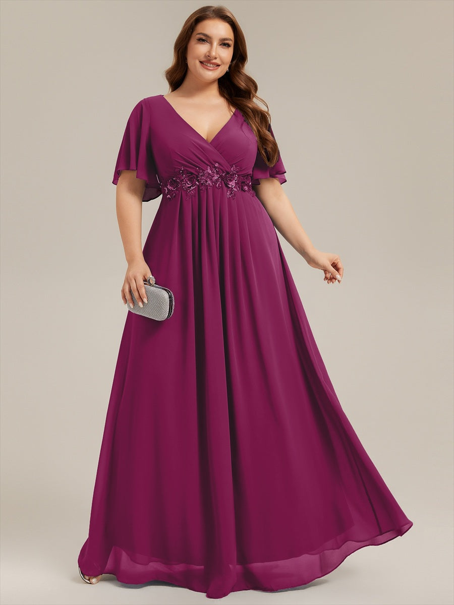 Robe de soirée élégante en mousseline de soie avec manches flottantes #Couleur_Rose du crépuscule