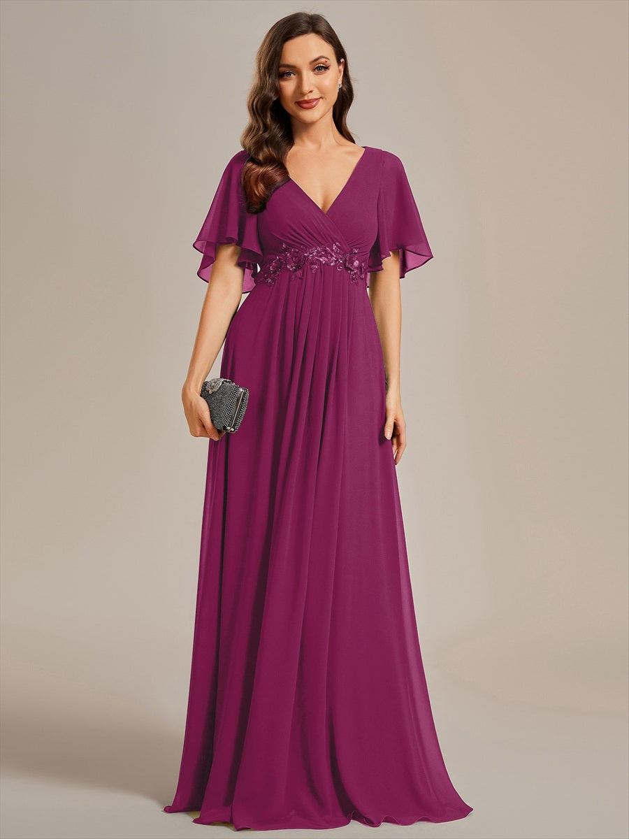 Robe de soirée élégante en mousseline de soie avec manches flottantes #Couleur_Rose du crépuscule