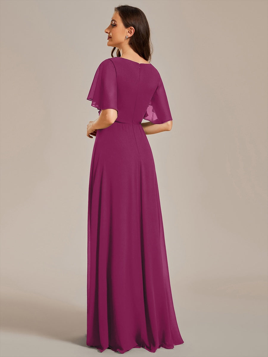 Robe de soirée élégante en mousseline de soie avec manches flottantes #Couleur_Rose du crépuscule