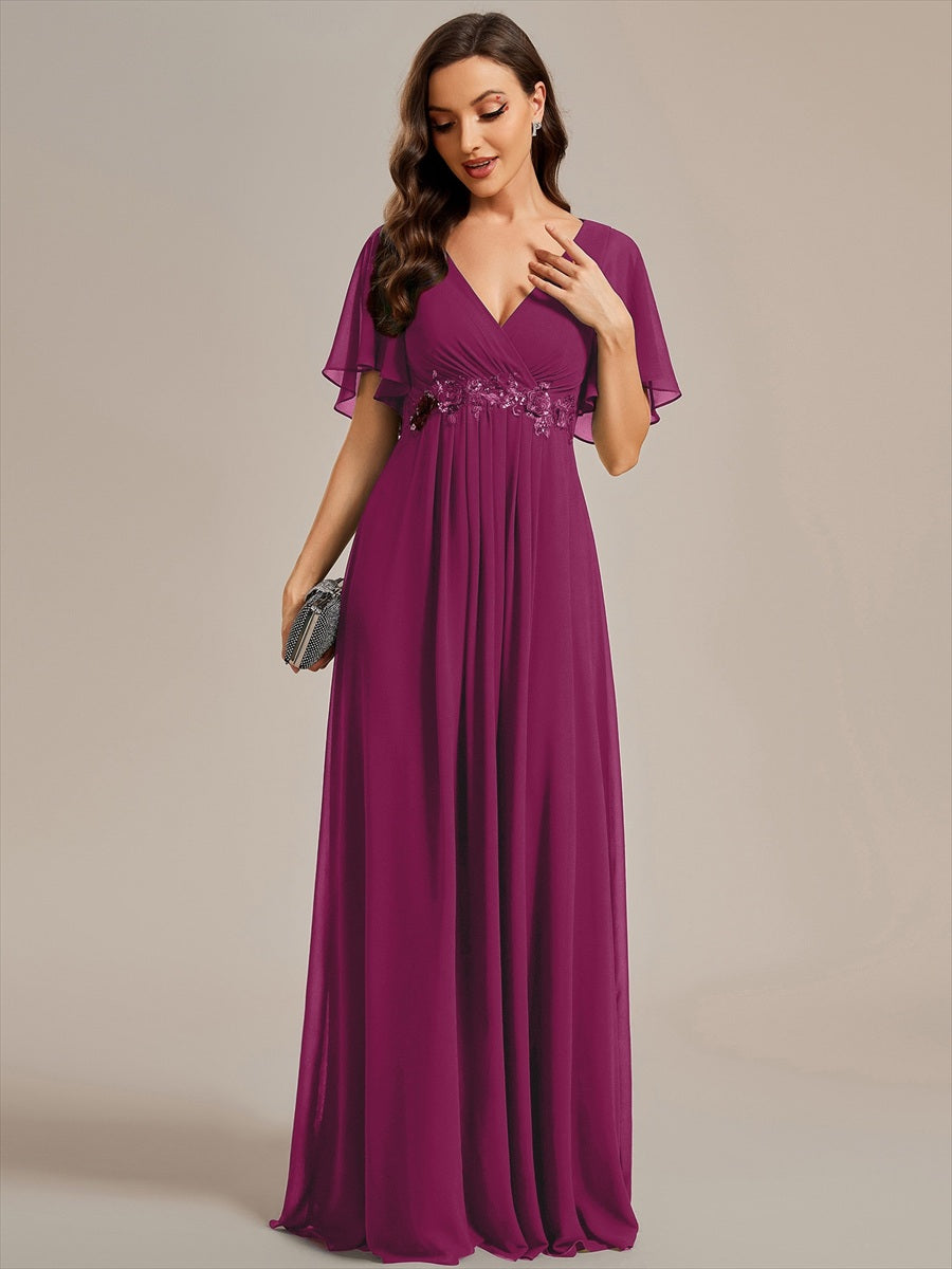 Robe de soirée élégante en mousseline de soie avec manches flottantes #Couleur_Rose du crépuscule